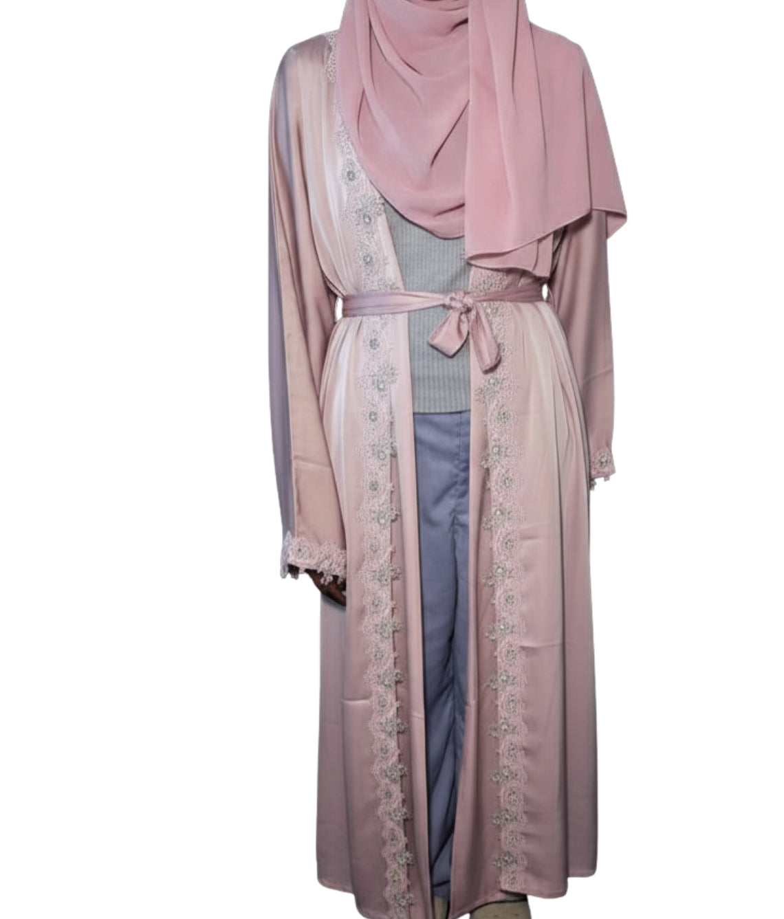 Girls Abaya - Asha Pink Lace
