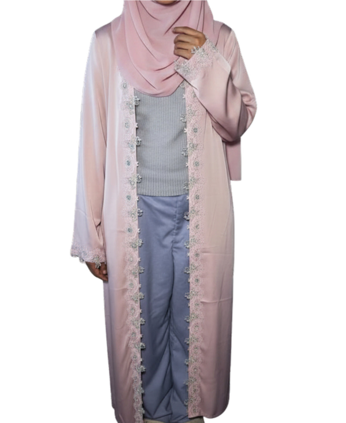 Girls Abaya - Asha Pink Lace